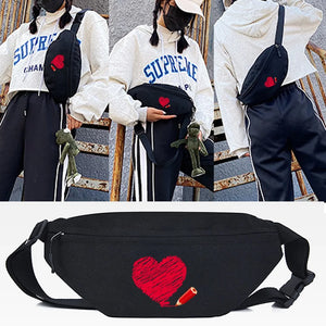 Canvas Love Print Waist Bag Unisex Sport Chest Pack