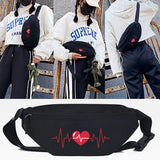 Canvas Love Print Waist Bag Unisex Sport Chest Pack