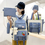 Student 4 PCS Tote Sling Pencil Box Girls Backpack School Bags Set