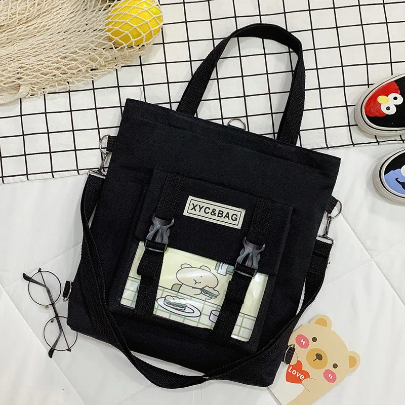 Canvas Transparent Backpack Korea Japan Female Shoulder Bag