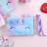 Unicorn Shoulder Bag Girl Plush Crossbody Square Rainbow Fur Purse