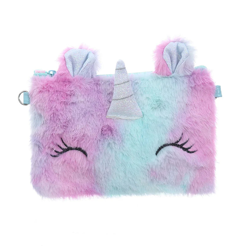 Unicorn Shoulder Bag Girl Plush Crossbody Square Rainbow Fur Purse