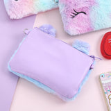 Unicorn Shoulder Bag Girl Plush Crossbody Square Rainbow Fur Purse