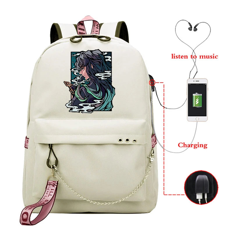 Demon Slayer Anime Backpack School Bag Teenagers Kpop Unisex Casual Ladies Bag