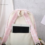 Canvas College Backpack Plaid School Bag Set for Teenager Girl Women