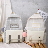 Canvas College Backpack Plaid School Bag Set for Teenager Girl Women
