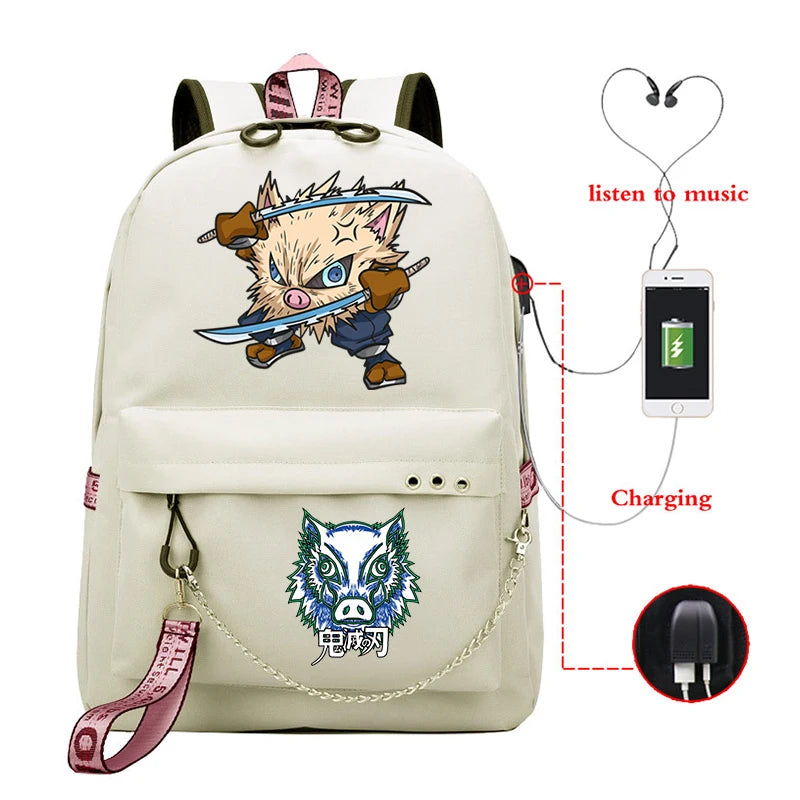 Canvas Kimetsu No Yaiba Anime Backpack School Bags Kpop Unisex Inosuke Hashibira