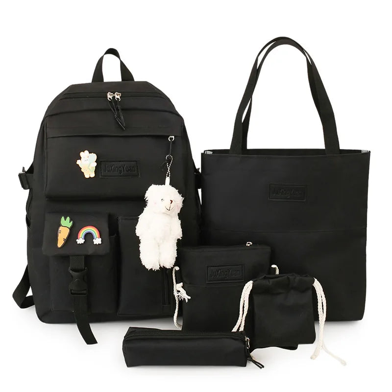 Girls Large Capacity Canvas Backpack Set