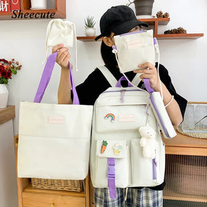 Girls Large Capacity Canvas Backpack Set