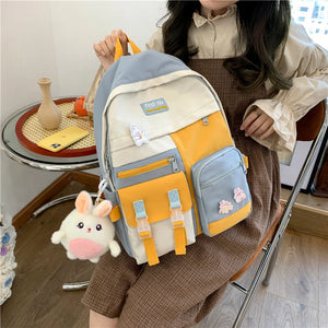 Teen Girls Schoolbag Patchwork Backpack High College Waterproof Shoulder Bag