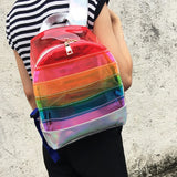 Stripes Plastic Transparent Backpack Bag Ladies Travel Bag