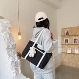 Casual Bear Print Canvas Shoulder Bag Women Larger Capacity Tote Bag
