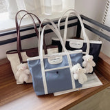 Casual Bear Print Canvas Shoulder Bag Women Larger Capacity Tote Bag
