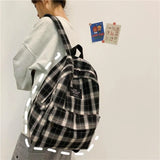Plaid Pattern Canvas School Bag Softback Rucksack