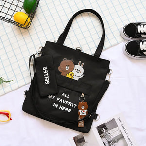 Canvas Shoulder Bag Girls' Handbag Multiple Backpacking Styles