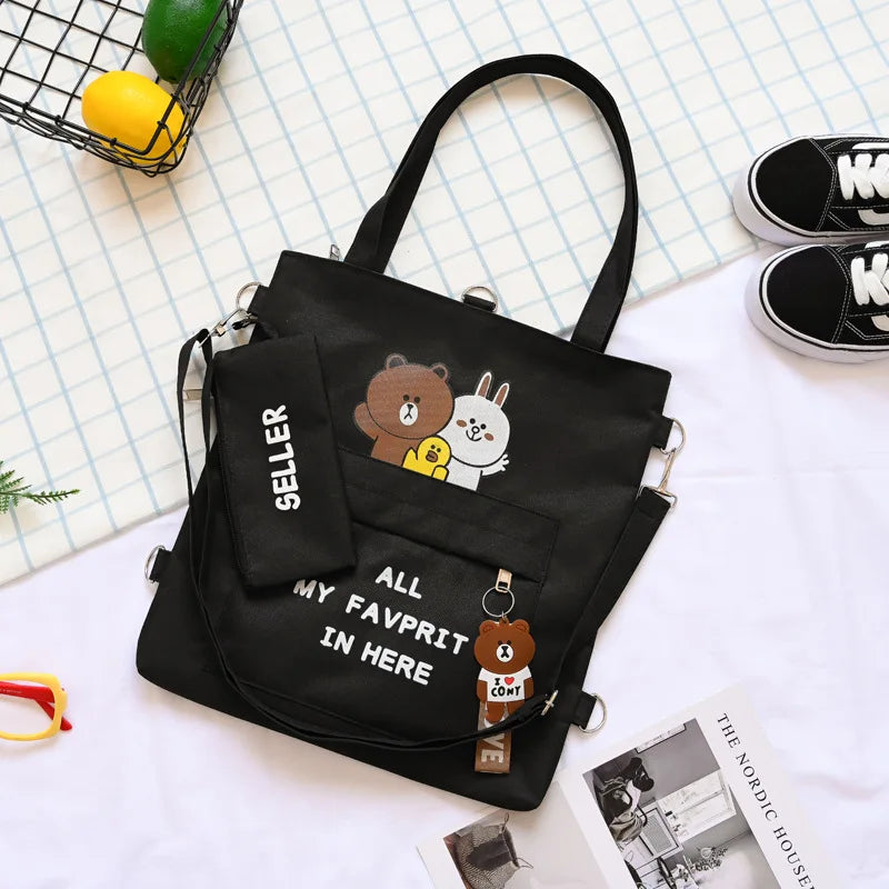 Canvas Shoulder Bag Girls' Handbag Multiple Backpacking Styles