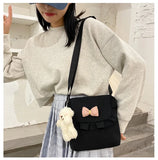 Girls Canvas Shoulder Bag, Sweet Bowknot School Handbag