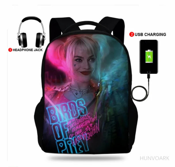 Quinn Print Backpack School Bags For Girls Bagpack Mochila Escolar USB Charging