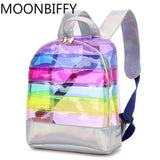 Students Mini Backpack Colorful Stripes Clear Bookpack for Girls