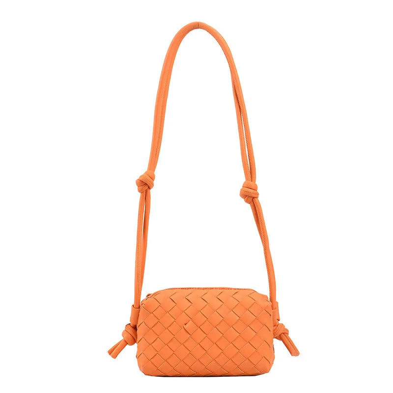 Diamond Lattice Knitted PU Leather Shoulder Bag For Women