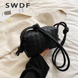 Diamond Lattice Knitted PU Leather Shoulder Bag Women Crossbody Handbag