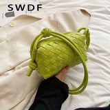 Diamond Lattice Knitted PU Leather Shoulder Bag Women Crossbody Handbag