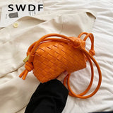 Diamond Lattice Knitted PU Leather Shoulder Bag Women Crossbody Handbag