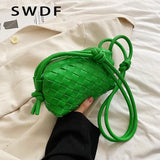 Diamond Lattice Knitted PU Leather Shoulder Bag Women Crossbody Handbag