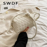 Diamond Lattice Knitted PU Leather Shoulder Bag Women Crossbody Handbag