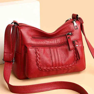 Stylish Multi-Zipper Shoulder Bag PU Leather Messenger Bags Women Tote Purse