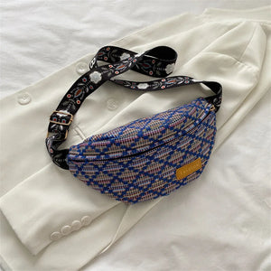 Stylish Knitted Nylon Waist Pack Female Diamond Lattice Crossbody Bag