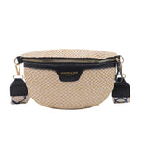 Stylish Knitted Straw Waist Bag Woven Fanny Pack Wide Strap Crossbody Chest Bag