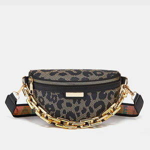Leopard Printed PU Leather Chain Waist Bag for Women Fanny Pack