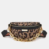 Leopard Printed PU Leather Chain Waist Bag for Women Fanny Pack