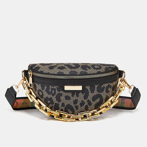 Leopard Printed PU Leather Chain Waist Bag for Women Fanny Pack