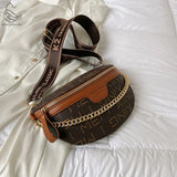 Letter Printed PU Leather Chain Waist Bag for Women Fanny Pack