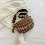 Plaid PU Leather Chain Waist Bag Women Fanny Pack