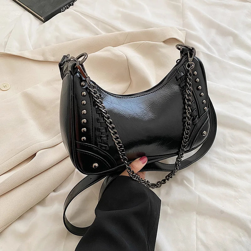 Stylish Rivet Crossbody Bag Female Top Motorcycle Bags for Women Shoulder Bag