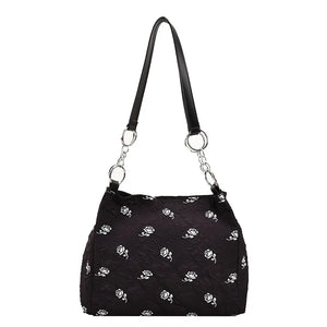 Rose Printed PU Leather Shoulder Bag Bucket Tote for Women