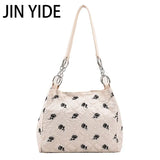 Rose Printed PU Leather Shoulder Bag Bucket Tote for Women