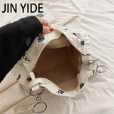 Rose Printed PU Leather Shoulder Bag Bucket Tote for Women