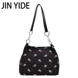 Rose Printed PU Leather Shoulder Bag Bucket Tote for Women