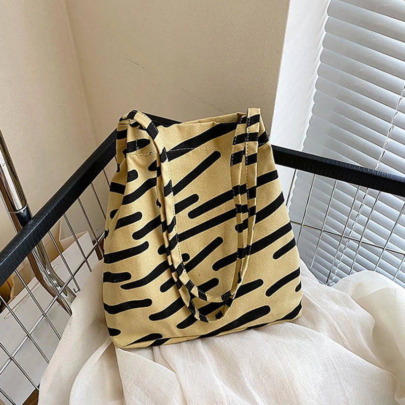 Stylish Women Canvas Shoulder Bag Large Capacity Grocery Handbags