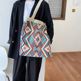 Ethnic Style Woven Shoulder Bag Lightweight Tote Handbag