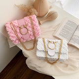 Chic Deer Head Plush Crossbody Bag with Chain Strap