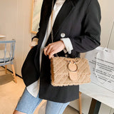 Chic Deer Head Plush Crossbody Bag with Chain Strap