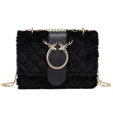 Chic Deer Head Plush Crossbody Bag with Chain Strap