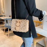 Chic Deer Head Plush Crossbody Bag with Chain Strap