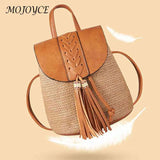 Women Straw Backpack Shoulder Bags Hand-Woven Handbags Gift