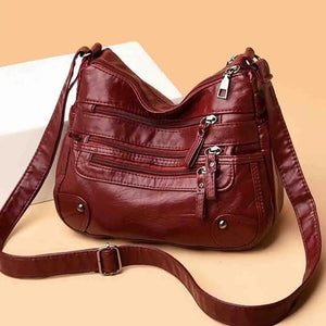 Stylish Multi-Zipper Leather Tote Crossbody Bag